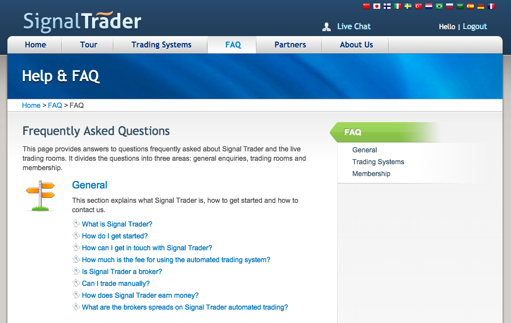 Signal Trader Support Screenshot