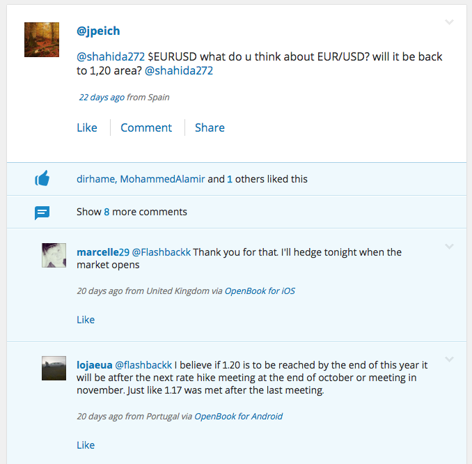 Screenshot of eToro social news feed